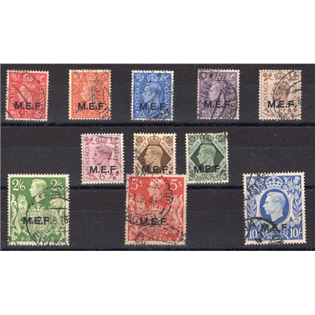 M.E.F. 1943/47 British stamps featuring George VI with “M.E.F.” overprint series no. 6/16 catalogue value €120 (U)
