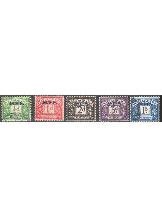 M.E.F. 1942 Segnatasse di Gran Bretagna con soprast. "M.E.F." serie n° 1/5 Cat. € 50 (U)
