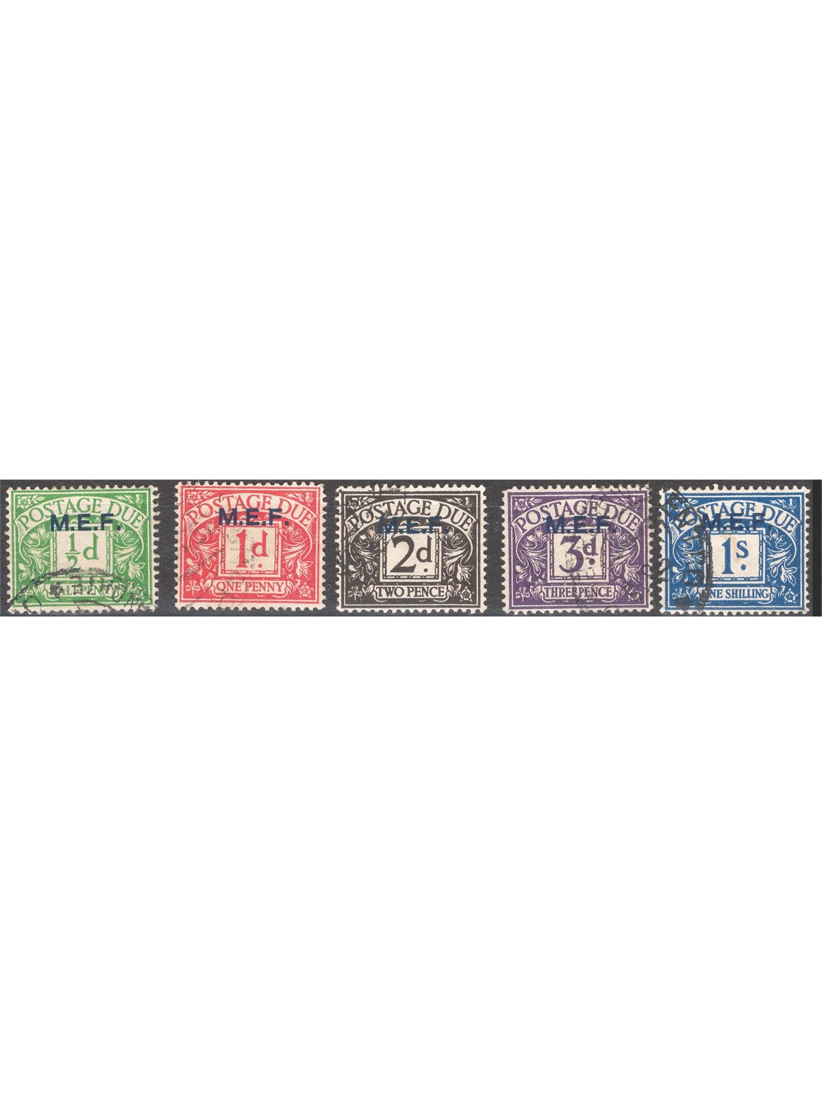 M.E.F. 1942 Segnatasse di Gran Bretagna con soprast. "M.E.F." serie n° 1/5 Cat. € 50 (U)