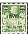 Eritrea 1948 British stamps George VI 2.50 on 2 sh/6 green and yellow overprinted “B.M.A. Eritrea” with a variety showing a dot 