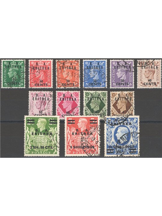 Eritrea 1950 Great Britain stamps with overprint “B.A. Eritrea” series no. 14/26 Cat. € 100 (U)