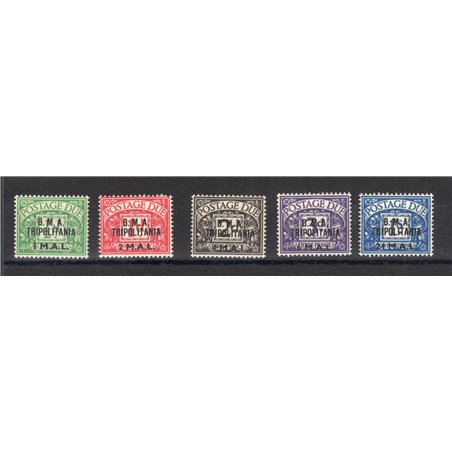 Tripolitania 1948 Segnatasse di Gran Bretagna con soprast. "B.A. Tripolitania" serie n° 1/5 Cat. € 200 (**)