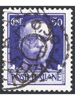 Fezzan 1943 Imperial 50 c. violet with hand-written overprint “R.F. 0.50 FEZZAN” within a double hatched circle no. 11. Signed A