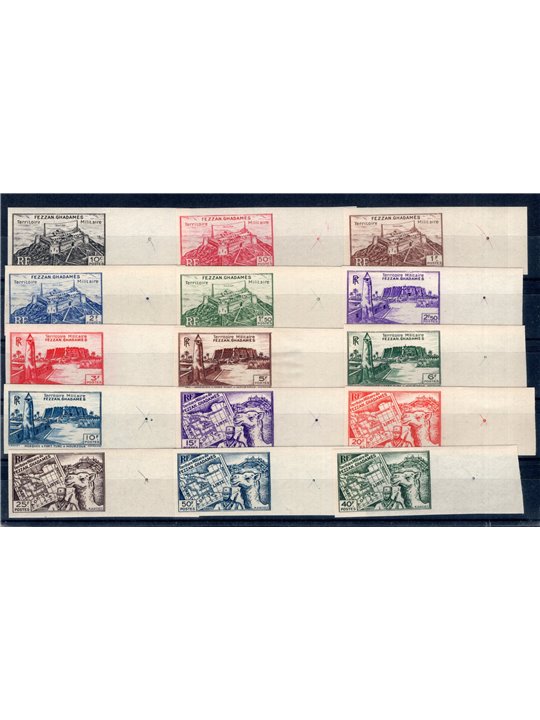 Fezzan e Ghadames 1946 Definitiva non dent. serie n° 1/15 Cat. € 1.300 (**)