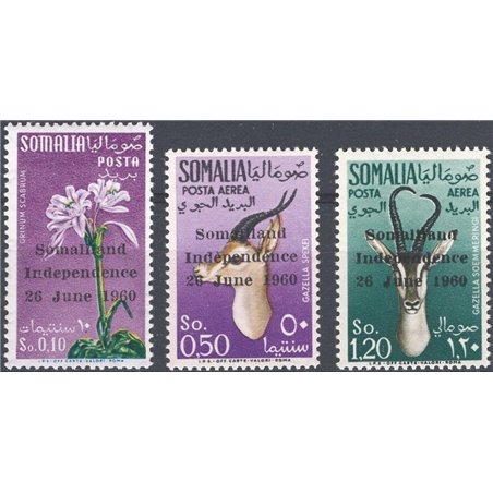 Somalia 1960 Somalia Afis stamps overprinted “Somaliland Independence 26 June 1960” to mark full independence series no. 1 + P.A