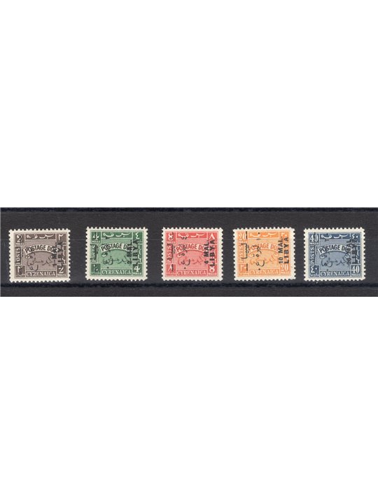 Libia Emissioni per la Tripolitania 1951 Segnatasse Postage due serie n° 8/12 Cert. CiBaFil Cat. € 300 (**)