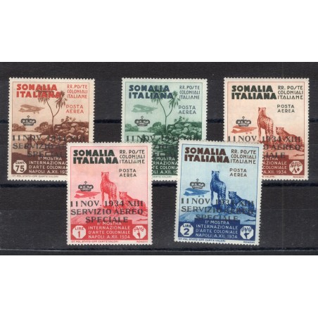 Somalia 1934 Servizio aereo Saggi francobolli di Posta aerea della Mostra Coloniale di Napoli con soprast. “11 Nov 1934 XIII ser