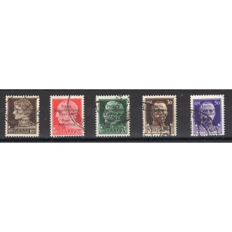 Base Atlantica 1943 Imperiale soprast. n° 6 + 8/11 con annulli originali della base. Firm Oliva Cert. CiBaFil Cat. € 1.000 (U)