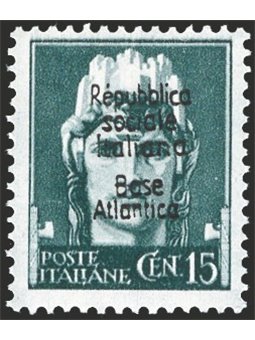 Atlantic Base 1943 Imperial 15 c. grey-green with overprint no. 26. Signed AD ED. Biondi Cert. Cat. €6,000 (**)
