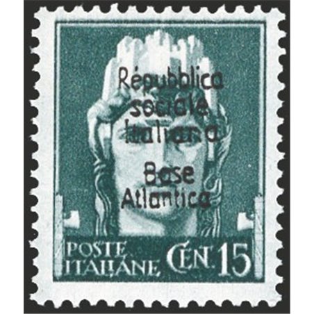 Base Atlantica 1943 Imperiale 15 c. verde grigio soprast. n° 26. Firm. AD ED Cert. Biondi Cat. € 6.000 (**)