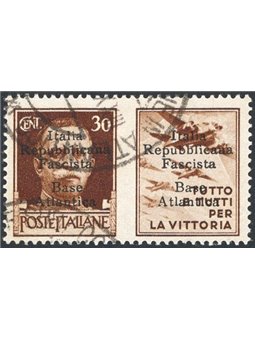 Base Atlantica 1943 Propaganda di guerra 30 c. bruno Aviazione con soprast. su ambo le sezioni “Italia Repubblicana Fascista Bas