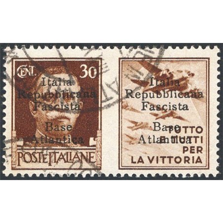 Atlantic Base 1943 War Propaganda 30 c. brown Air Force with overprint on both sections “Italia Repubblicana Fascista Base Atlan