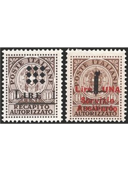Guidizzolo 1945 Recapito autorizzato i 2 valori con soprast. in nero ed in rosso n° 1/2 Cat. € 210 (**)
