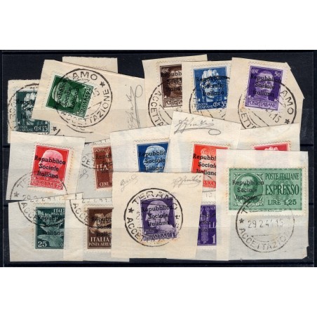Teramo 1944 ‘Imperiale’ and ‘Pegaso’ overprint series no. 1/16 on fragments. Signed by Chia certified by Biondi catalogue price 