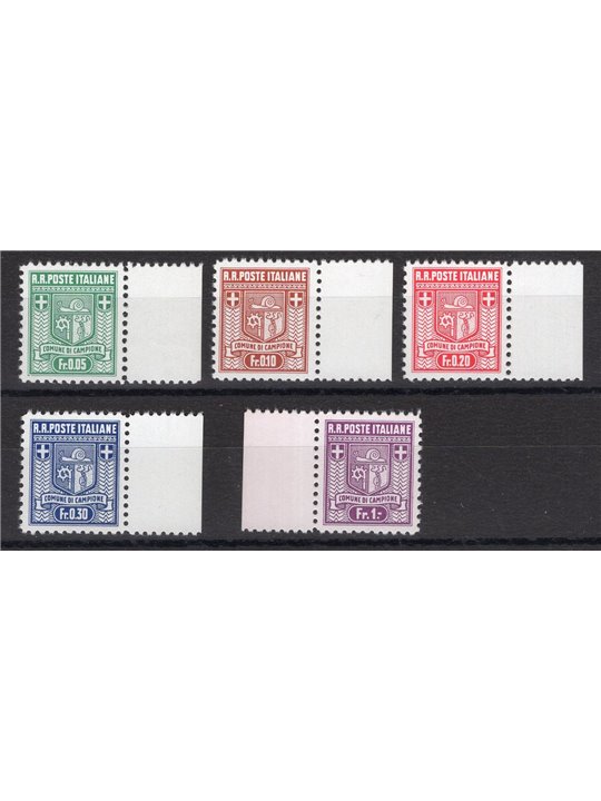 Campione 1944 Stemmi serie n° 1/5 dent. 11 Cat. € 250 (**)