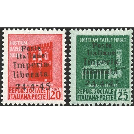Emissioni  Imperia 1945 Monumenti distrutti serie n° 22/23 Cert. Biondi Cat. € 3.500 (**)