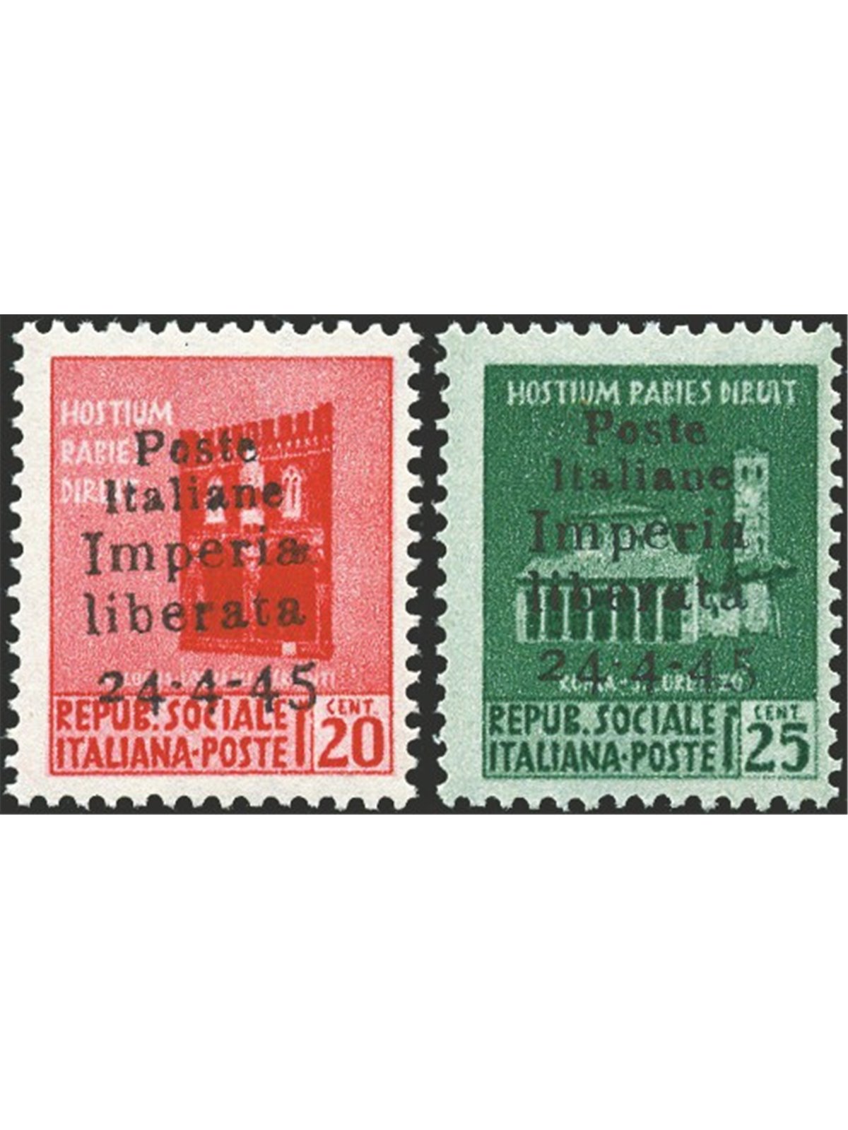 Emissioni  Imperia 1945 Monumenti distrutti serie n° 22/23 Cert. Biondi Cat. € 3.500 (**)