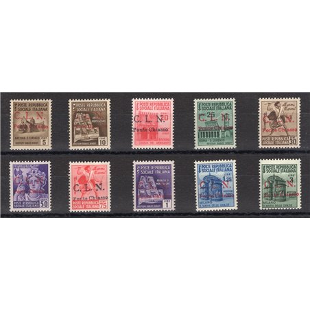 Issues Ponte Chiasso 1945 Destroyed Monuments overprint series no. 1/10 Biondi Certificate Cat. €5,500 (** )