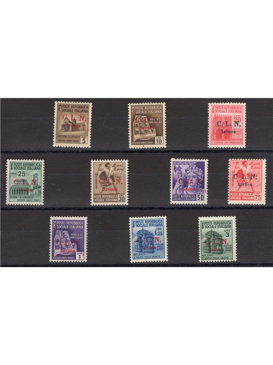 Issues Savona 1945 Destroyed Monuments series no. 1/10 Biondi Certificate Cat. €1,125 (**)