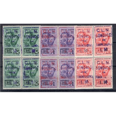Emissioni  Sondalo 1945 Fratelli Bandiera soprast. CEI serie n° 1/3 in quartina Cert. Biondi Cat. € 12.000++ (**)