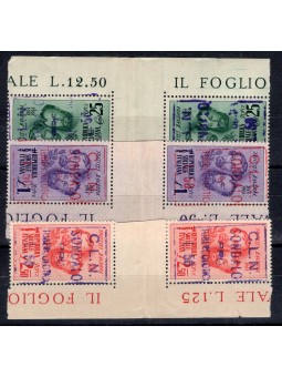 Emissioni  Sondalo 1945 Fratelli Bandiera soprast. in coppia con interspazio di gruppo angolo di foglio CEI serie n° 1/3 Cert. B