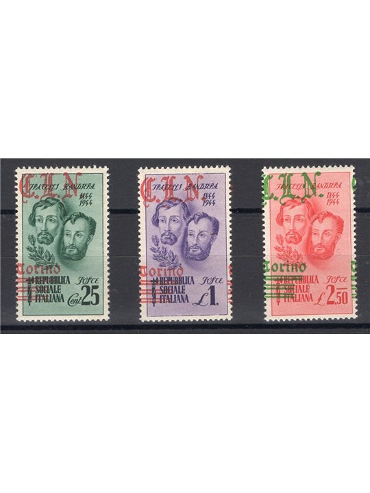 Issues Turin Fratelli Bandiera overprinted CEI series no. 32/34 Biondi Cert. Cat. €1,600 (**)