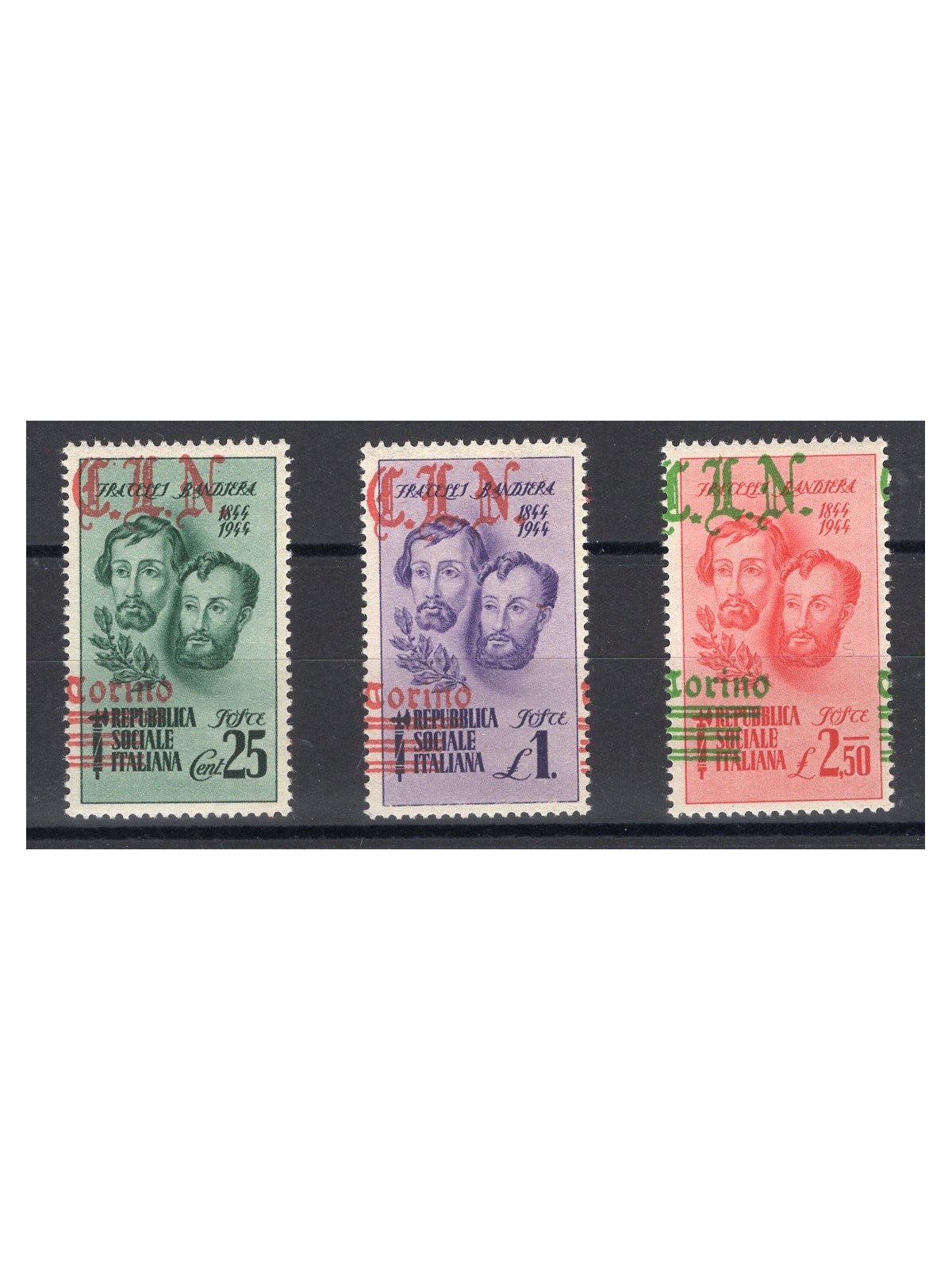 Issues Turin Fratelli Bandiera overprinted CEI series no. 32/34 Biondi Cert. Cat. €1,600 (**)