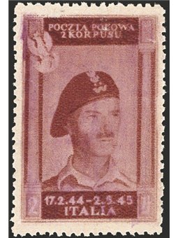 Corpo Polacco 1946 Generale Anders 2 z. bruno lillaceo n° 13 Cert. Apicella Cat. € 2.200 (**)