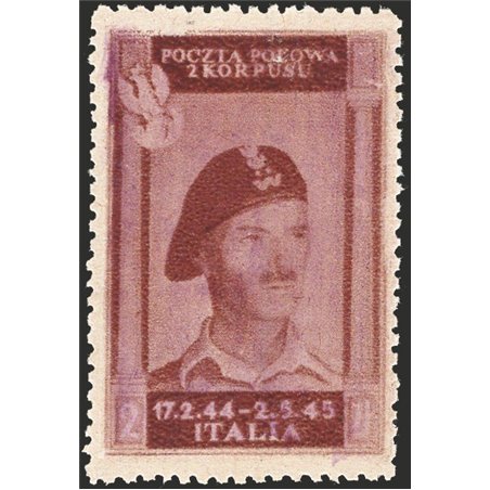 Polish Corps 1946 General Anders 2 z lilac-brown no. 13 Apicella certificate Cat. €2,200 (**)