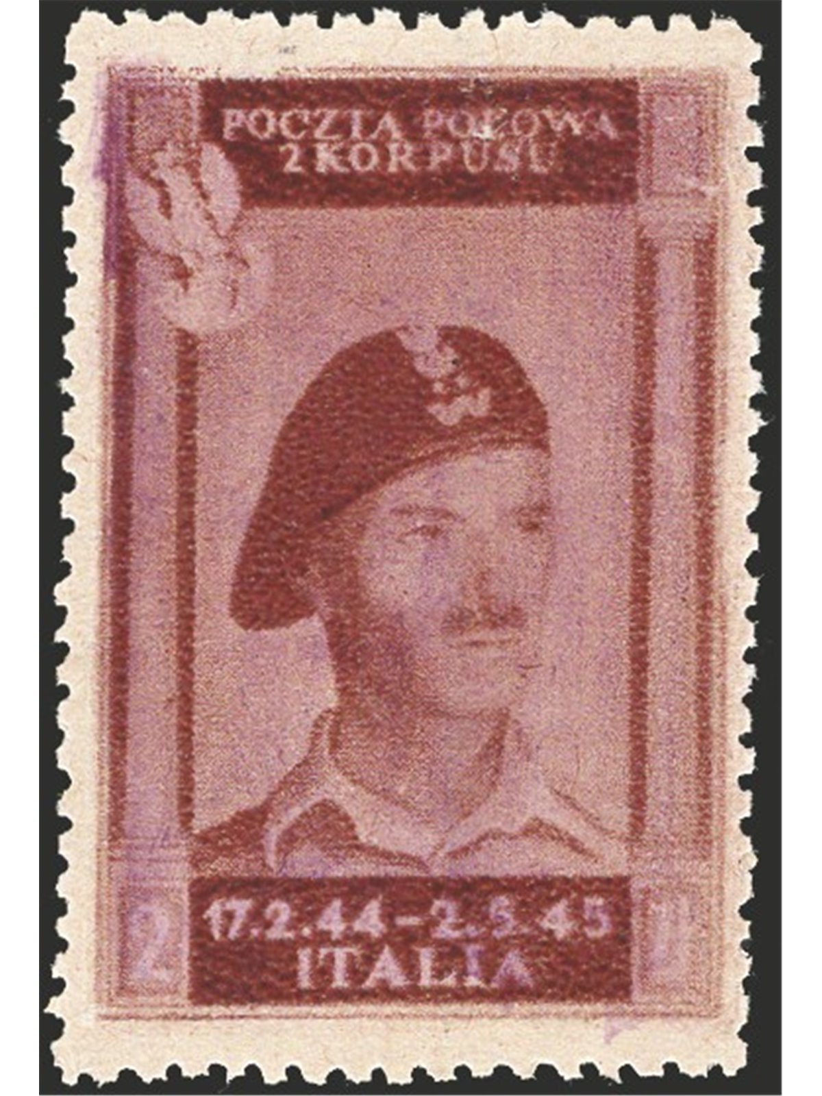 Corpo Polacco 1946 Generale Anders 2 z. bruno lillaceo n° 13 Cert. Apicella Cat. € 2.200 (**)