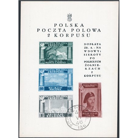 Corpo Polacco 1946 BF Vittorie Polacche su carta bianca spessa non gommato come da emissione e con il consueto timbro in basso n