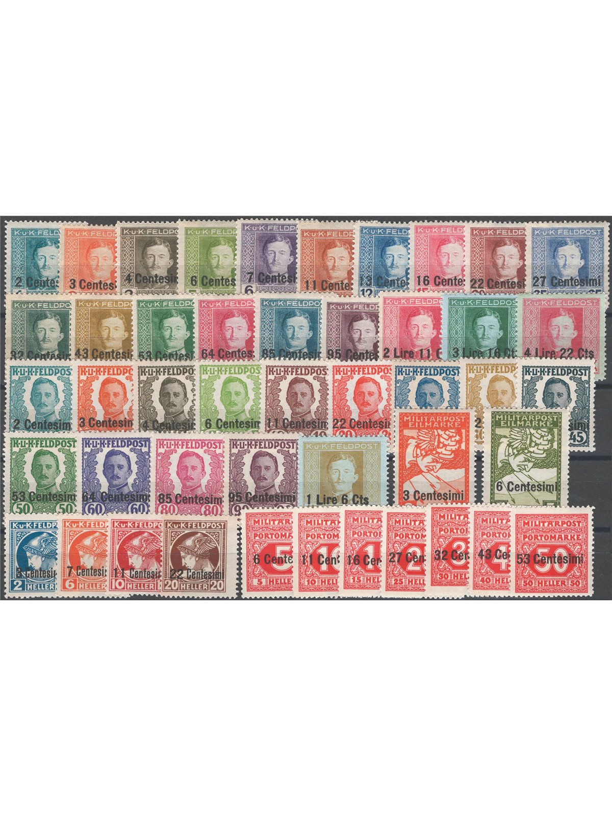 Austrian-Occupied Italy 1918 The collection comprising ordinary post express post newspapers and tax stamps No. 1/19 + 20/33 + R