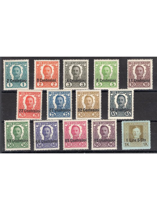 Friuli e Veneto 1918 Francobolli austro ungarici soprast. serie n° 20/33 Cat. € 750 (**)