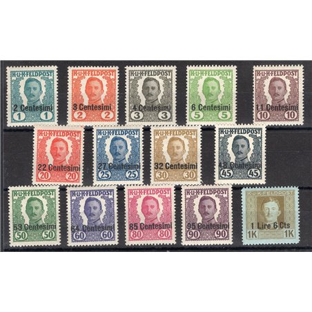 Friuli e Veneto 1918 Francobolli austro ungarici soprast. serie n° 20/33 Cat. € 750 (**)