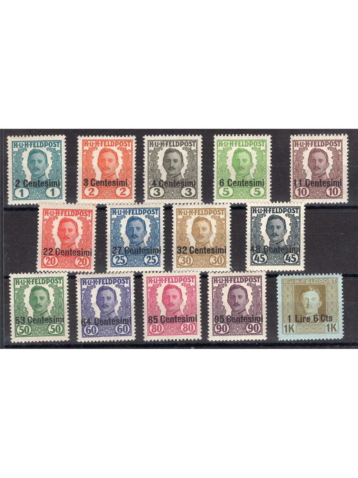 Friuli e Veneto 1918 Francobolli austro ungarici soprast. serie n° 20/33 Cat. € 750 (**)