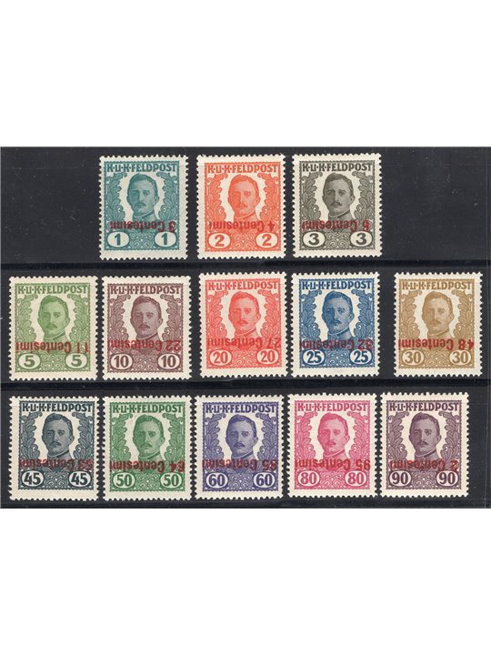 Friuli and Veneto 1918 Austro-Hungarian stamps from 1918 with an from the occupation with altered denominations featuring an unc
