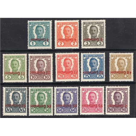 Friuli and Veneto 1918 Austro-Hungarian stamps from 1918 with an from the occupation with altered denominations featuring an unc