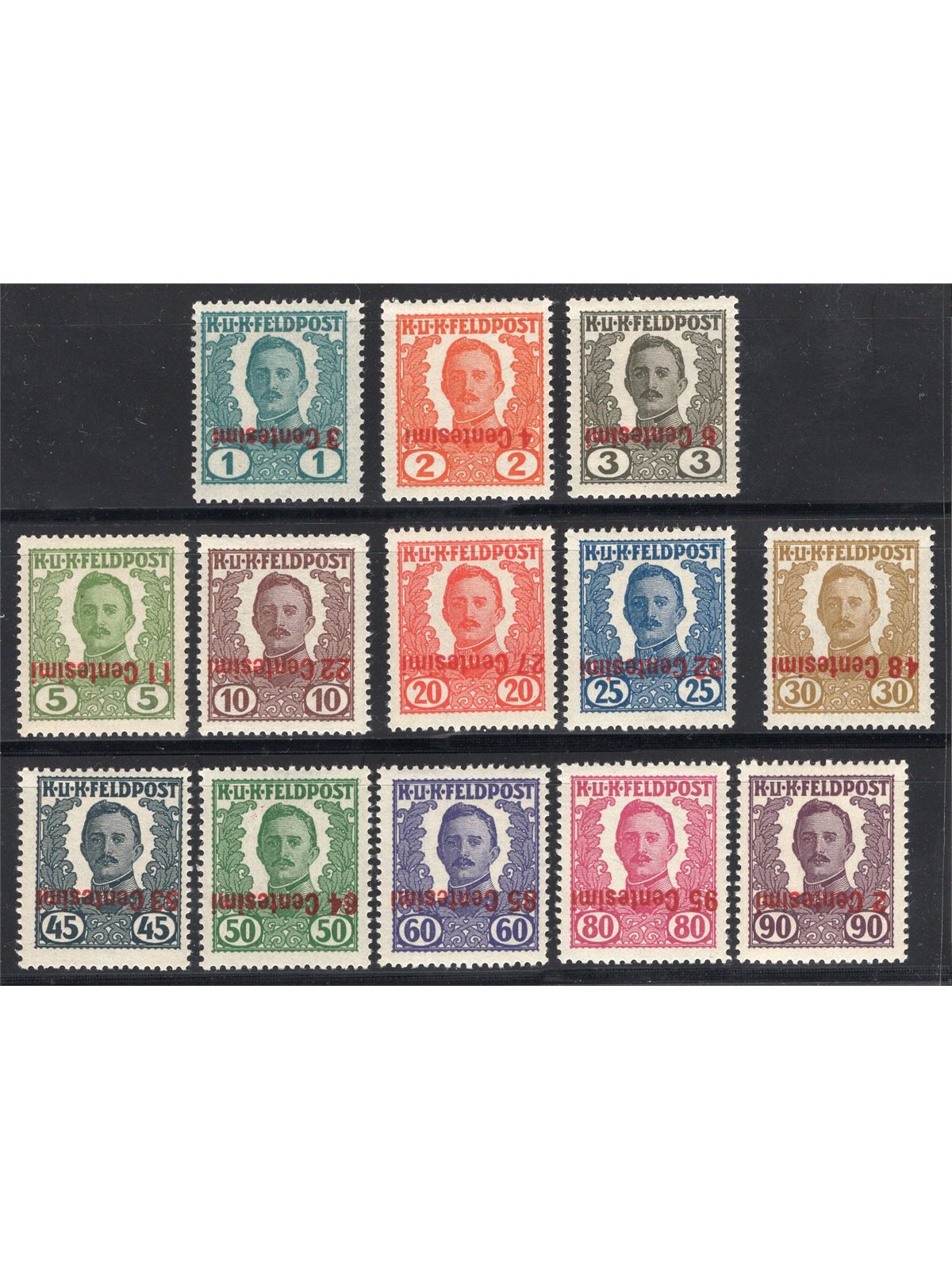 Friuli Veneto 1918 Francobolli d'Austria Ungheria del 1918 con soprast. dell'occupazione con valori cambiati con soprast. rossa 