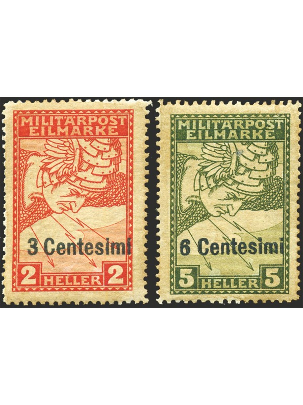 Friuli and Veneto 1918 Express stamps with overprint series no. 1/2 Biondi Certificate Cat. € 1,100 (* *)
