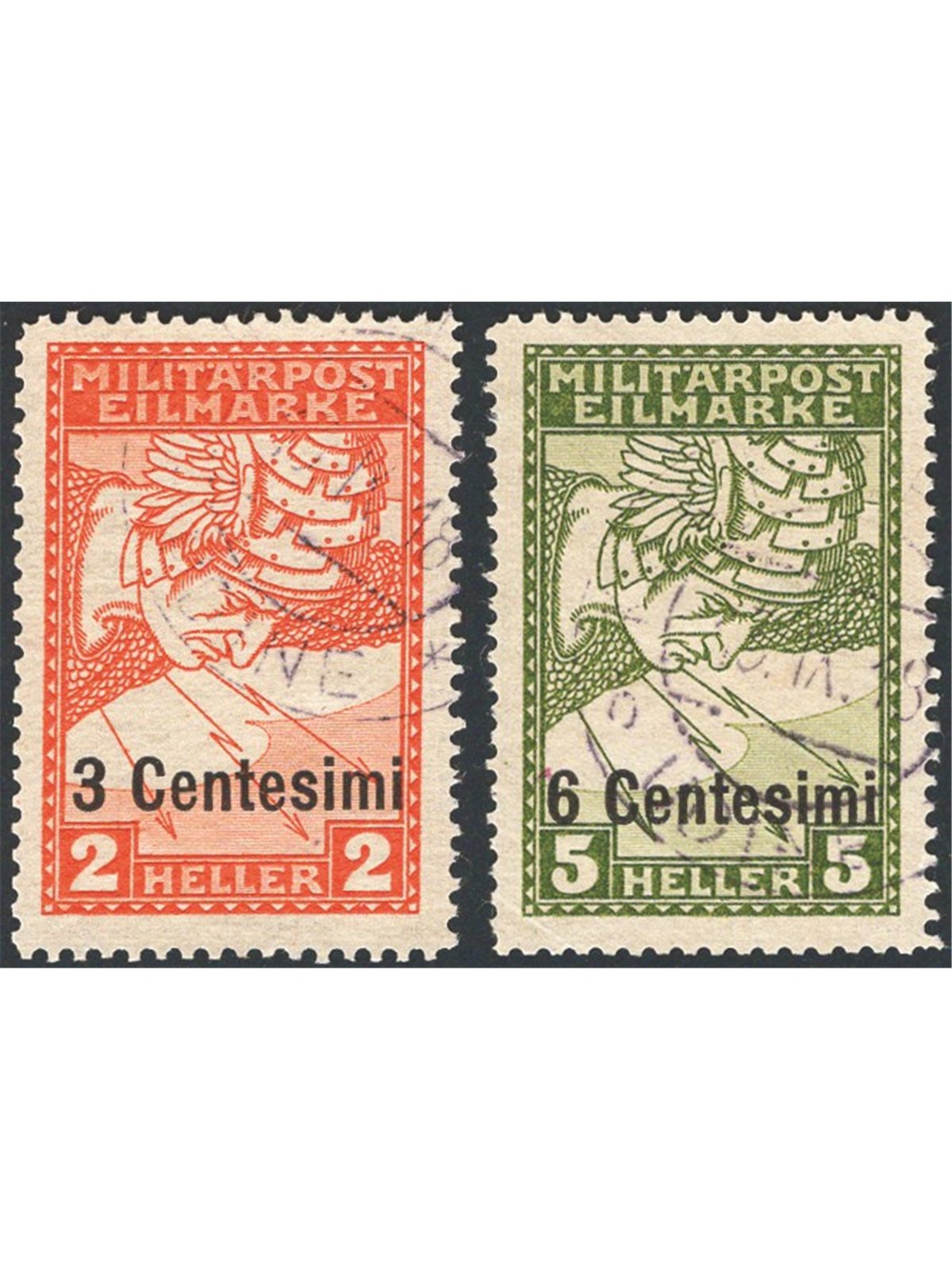 Friuli e Veneto 1918 Espressi di Bosnia soprast. serie n° 1/2 Cert. CiBaFil Cat. € 550 (U)