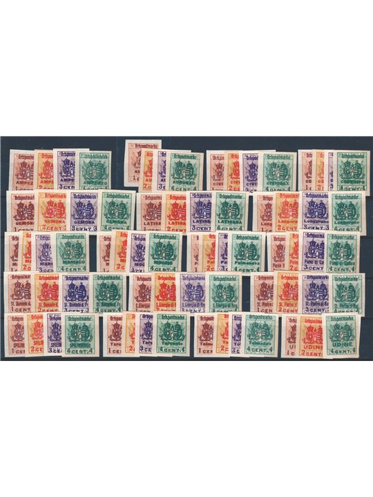 Friuli and Veneto 1918 Authorised delivery overprinted revenue stamps bearing the names and values of 18 countries in the territ