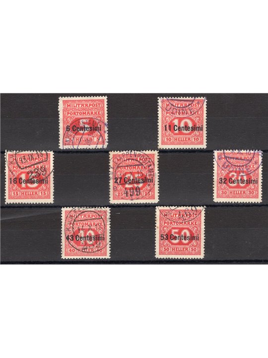 Friuli e Veneto 1918 Segnatasse di Bosnia soprast. serie n° 1/7 Cat. € 200 (U)