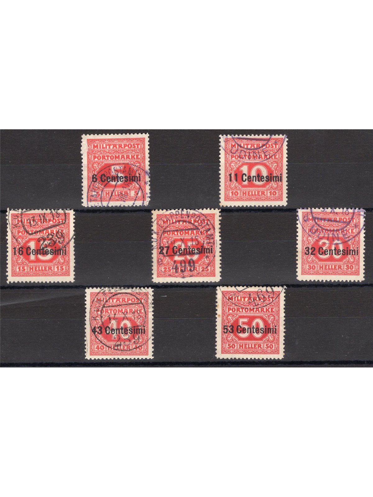 Friuli and Veneto 1918 Bosnian tax stamps overprinted series No. 1/7 Cat. €200 (U)