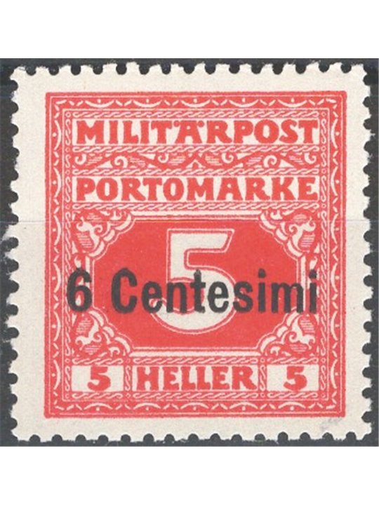 Friuli e Veneto 1918 Segnatasse di Bosnia soprast. 6 c. su 5 h. rosso dent. 11½ n° 1ab Cat. € 195 (**)