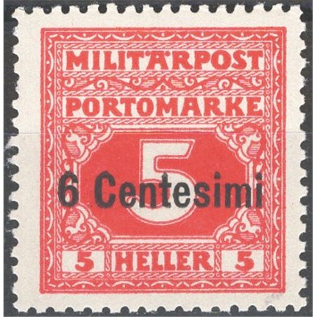 Friuli e Veneto 1918 Segnatasse di Bosnia soprast. 6 c. su 5 h. rosso dent. 11½ n° 1ab Cat. € 195 (**)