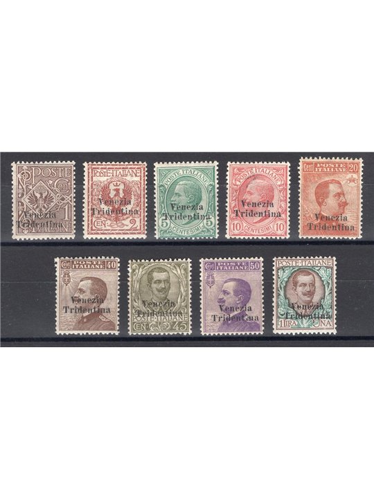 Trentino Alto Adige 1918 Soprast. serie n° 19/27 con ottima centratura Cert. Biondi Cat. € 6.500 (**)