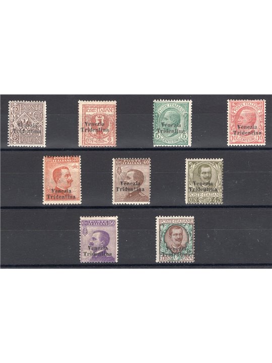 Trentino-Alto Adige 1918 Overprint series no. 19/27. Biondi certificate. Cat. €3,250 (** )