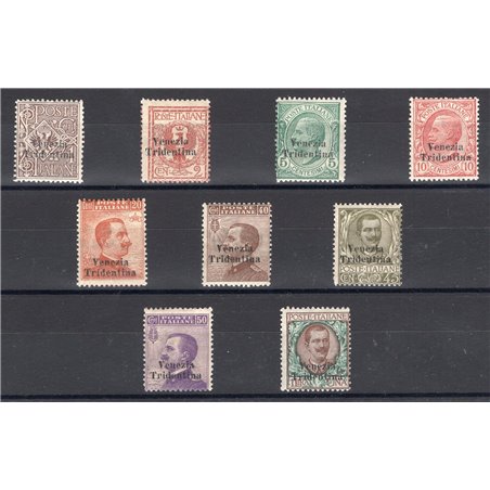 Trentino-Alto Adige 1918 Overprint series no. 19/27. Biondi certificate. Cat. €3,250 (** )