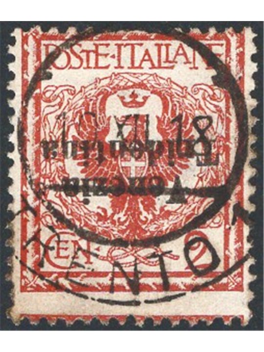 Trentino Alto Adige 1918 Floreale 2 c. rosso bruno con soprast. capovolta n° 20aa Cert. CiBaFil Cat. € 300 (U)