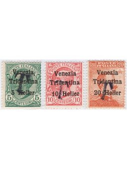 Trentino 1918/19 Francobolli di Venezia Tridentina con soprast. di una “T” nera serie n° BZ1 5/7 (**)